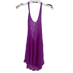 Elegant Moments Chemise Women OS Purple Floral Lace Sheer Open Back Sexy Coverup